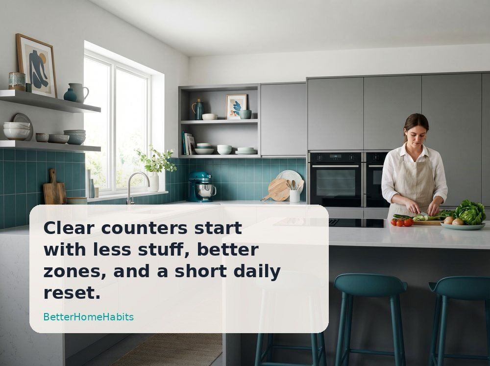 A beautifully organized kitchen counter with minimal clutter and smart storage solutions
